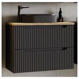 Lomadox - Waschtisch 60cm, in schwarz mit Eiche, gerillte Front, NEWPORT-56-BLACK