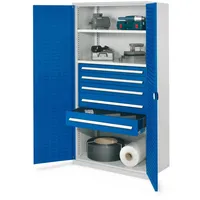 Kappes Schwerlastschrank Stahl 1.950 x 1.000 x 600 mm lichtgrau/enzianblau 2 Böden 5 Schubladen