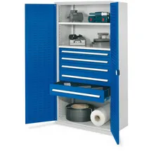 Kappes Schwerlastschrank Stahl 1.950 x 1.000 x 600 mm lichtgrau/enzianblau 2 Böden 5 Schubladen