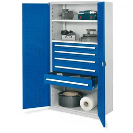 Kappes Schwerlastschrank Stahl 1.950 x 1.000 x 600 mm lichtgrau/enzianblau 2 Böden 5 Schubladen