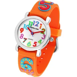 Excellanc Kinderarmbanduhr, Silikonarmband - Silber/Orange
