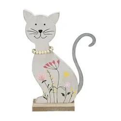 Deko Katze Blumenwiese Holz bunt 660907025998 16,5x25cm
