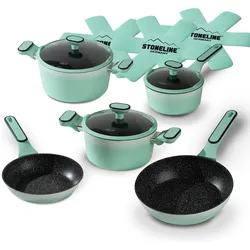 STONELINE® Mint Kochgeschirr-Set 11-teilig mit Deckeln, beschichtete Töpfe & Pfannen