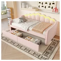 Rutaqian Schlafsofa Tagesbett mit Schubladen,LED-Streifen, Schlafsofa, Einzelbett 90x200cm, 1 Teile, (ohne Matratze) rosa