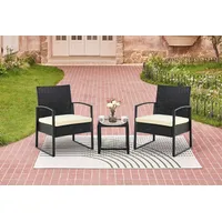 Happy Home 3tlg. Casual-Set Balkonset Sitzgruppe schwarzes Rattan mit Sitzkissen in beige