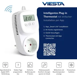 Umbrella Th12 Wifi-steckdosenthermostat (230V/3600W) – Intelligentes Thermostat mit App-steuerung, 7-tage-programm, Frostschutz & Eeprom-speicher – Weiß