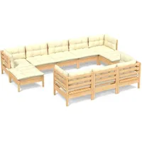 vidaXL Garten-Lounge-Set 10-tlg. creme Kiefer