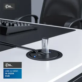 CSL Kabeldurchführung mit USB Hub, 2x USB-A, 1x USB-C, Audioanschluss