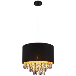 Pendelleuchte Hängelampe Esstischlampe Stoff goldfarben Kristall 1 flammig