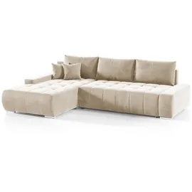 Fun Möbel Ecksofa Sofa mit Schlaffunktion VOGAR Stoff Monolith Ecru Ottomane Links - Beige