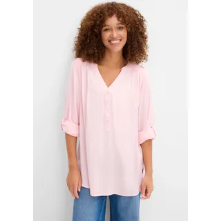 bonprix Tunika BONPRIX "Tunikabluse aus softer Viskose", Damen, Gr. 50, rosa (puderrosa), Obermaterial: 100% Viskose, regular fit, Tuniken, Casual Stil, Regular Fit, mit Rundsaum, mit Knopfleiste