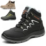 NACKINg Arbeitsschuhe Herren Damen Sicherheitsschuhe Wasserdicht Sicherheitsstiefel Winter Warm Gefüttert Schutzschuhe mit Stahlkappe, Schwarz, EU 44 - 44 EU