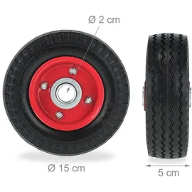 Relaxdays Roller, Rad im 2er Set, Vollgummi, Stahlfelge, Ersatzrad, pannensicher, 50 kg, schwarz/rot