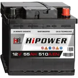 HR HiPower Autobatterie 12V 55Ah 510A/EN Starterbatterie ersetzt 44Ah 45Ah 46Ah 50Ah 60Ah 62Ah