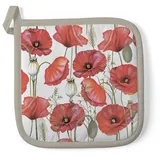Ambiente Home Ambiente Topflappen Baumwolle 20x20cm mit Mohn Blumen Motiv - wattiert & hitzebeständig - Küchenhelfer zum Kochen Backen Grillen - Kochzubehör Backzubehör Grillzubehör - Topfuntersetzer Weiß Rot