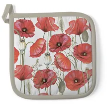Ambiente Home Ambiente Topflappen Baumwolle 20x20cm mit Mohn Blumen Motiv - wattiert & hitzebeständig - Küchenhelfer zum Kochen Backen Grillen - Kochzubehör Backzubehör Grillzubehör - Topfuntersetzer Weiß Rot