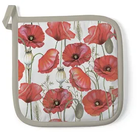 Ambiente Home Ambiente Topflappen Baumwolle 20x20cm mit Mohn Blumen Motiv - wattiert & hitzebeständig - Küchenhelfer zum Kochen Backen Grillen - Kochzubehör Backzubehör Grillzubehör - Topfuntersetzer Weiß Rot