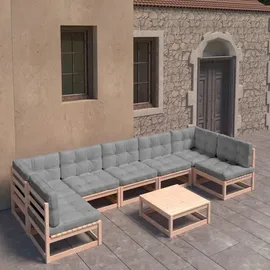 vidaXL 8-tlg. Loungeset mit Kissen grau