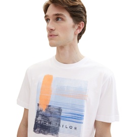 TOM TAILOR T-Shirt mit Motiv- und Label-Print, Weiss, XL