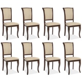 Casa Padrino Jugendstil Esszimmer Stuhl 8er Set Creme / Dunkelbraun 44 x 44 x H. 96 cm - Elegante Massivholz Küchen Stühle - Barock & Jugendstil Esszimmer Möbel