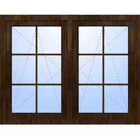Kunststoff Fenster 2-flügelig symm Dreh-Kipp/Dreh-Kipp HENRY fester Pfosten 2-fach verglast Nussbaum holzähnlich innen öffnend Seitenunabhängig