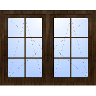 Kunststoff Fenster 2-flügelig symm Dreh-Kipp/Dreh-Kipp HENRY fester Pfosten 2-fach verglast Nussbaum holzähnlich innen öffnend Seitenunabhängig
