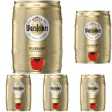 Warsteiner Premium Pilsener 5 L Bierfass mit Zapfhahn, Partyfass, Pfandfrei (1 x 5 l Partyfass) (Packung mit 5)