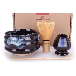 Goodwei Teeservice Matcha Teezeremonie Set „Burashi“ mit Teeschale, Besen und Besenhalter (4-tlg), Keramik
