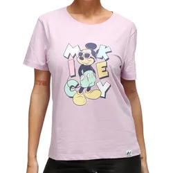 RE:COVERED X Disney Damen T-Shirt mit Micky Maus Aufdruck Baumwoll-Shirt Rundhals-Shirt RCDIF2071 Flieder - S