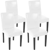 4er-Set Esszimmerstuhl Littau, Stuhl Lehnstuhl, Leder weiß dunkle Beine