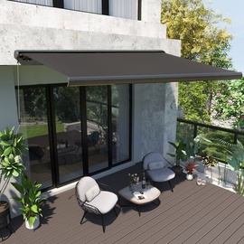 Outsunny Elektrische Markise mit Fernbedienung Handkurbel Gelenkarmmarkise Sonnenschutz Balkon Dunkelgrau 4x3m