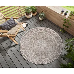 Teppich "Lilja", weiß (linen weiß), H:5mm Ø:140cm, Polypropylen (PP), FREUNDIN HOME COLLECTION, Teppiche, In-& Outdoor, Wendeteppich, Wetterfest, Balkon, Garten, Wohnzimmer