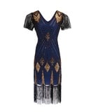 TOSHIKII 1920er Flapper Paillettenkleid mit Fransen Gatsby Roaring 20s Fancy Dress Kostüm Retro V-Ausschnitt Perlen Abendkleid - M