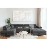 sofiland Ecksofa Aller U XXL-Ecksofa mit Schlaffunktion und Zwei Bettkästen in Grau, Linke Seite (Dunkelgrau)