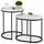 Relaxdays Satztisch, 2er Set, Beistelltisch rund & oval, Marmoroptik, Metallbeine, Wohnzimmer, Couchtisch, weiß/schwarz