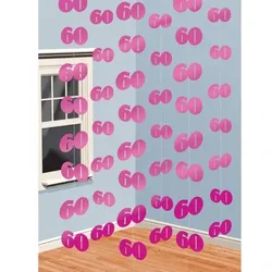 6 Hängende Girlanden 60. Geburtstag `Pink Shimmer`