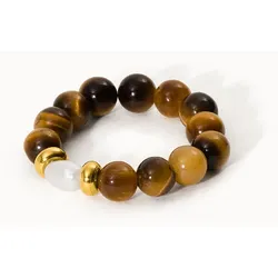 PURELEI Anxiety Tiger‘s Eye Pearl Ring mit Perle