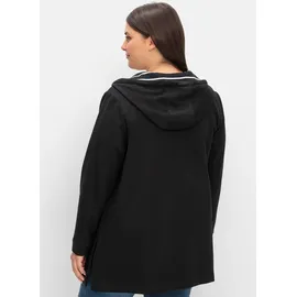 sheego Shirtjacke "Sweatjacke", Damen, Gr. 48/50, schwarz, 100% Baumwolle, Kapuzenfutter:100% Baumwolle, gemustert, unifarben, Shirts Shirtjacke