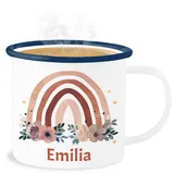 Emaille Becher Blechbecher - Boho - Regenbogen Rainbow - 300 ml - Weiß Blau - namens geschenke kindergarten tasse bedrucken lassen personalisierte names name chic stil bedruckt für schulkinder