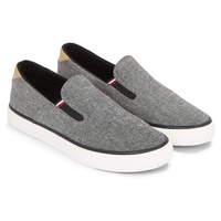 Tommy Hilfiger Slipper »TH HI VULC LOW SLIPON CHAMBRAY«, Slip-On Sneaker, Freizeitschuh mit praktischen Stretcheinsätzen, Gr. 40, schwarz meliert, , 63065317-40