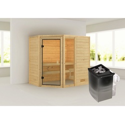 KARIBU Sauna »Jada«, inkl. Saunaofen mit integrierter Steuerung, für 4 Personen - beige