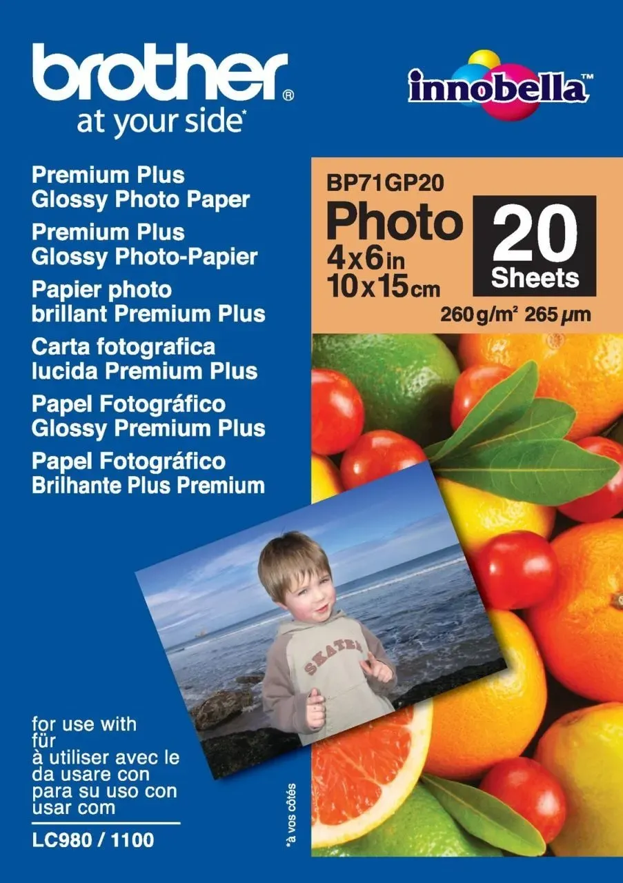 Brother BP - Fotopapier, glänzend - 100 x 150 mm - 20 Blatt - für DCP J132, J152, J552, J752 MFC J245, J4510, J470, J47