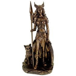 Kremers Schatzkiste Dekofigur Kremers Schatzkiste germanische Göttin Freya in Rüstung mit Speer und Schild und Wildkatze Figur Odin braun