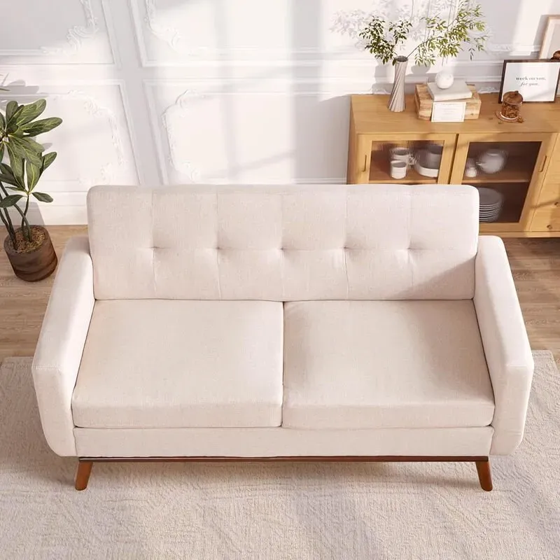 HONEYOU 165 cm Zweisitzer-Sofa, Mid-Century Modern-Stil, mit Nieten und Steppung, robust, einfache Montage, für Schlafzimmer, Büro & Wohnung, haferfarben