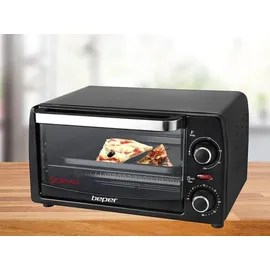 Beper 90.882 Elektrischer Backofen, 1050 W, 12 L, Heizelemente aus Quarz, Wärmeisolierter Stahlgriff, Schwarz