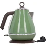 Elektrischer Wasserkocher mit Retro-Lackierung, Schnelles Kochen, Trockenverbrennungsschutz, um 360 Grad Drehbarer Sockel, Temperaturanzeige, 1,7 L Fassungsvermögen (Dunkelgrün)