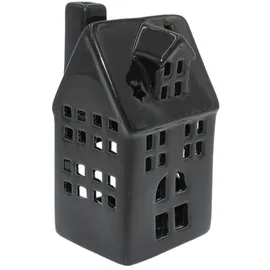 Dekohelden24 Teelichthalter Windlichthaus Keramik Schwarz