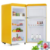 Retro Kühlschrank Gelb Zweitürig 72l, Mini Kühl-gefrierkombination Freistehend, Leiser Kompakter Kühlschrank 46cm Breit Mit Led, Energieklasse E