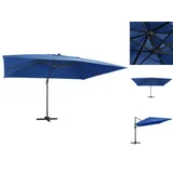 vidaXL Ampelschirm mit LED-Leuchten und Aluminium-Mast 400x300 cm Azur