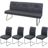 Mendler Esszimmer-Set HWC-H70, Esszimmergruppe Sitzgruppe Esszimmergarnitur, Stoff/Textil Edelstahl gebürstet ~ dunkelgrau 180cm